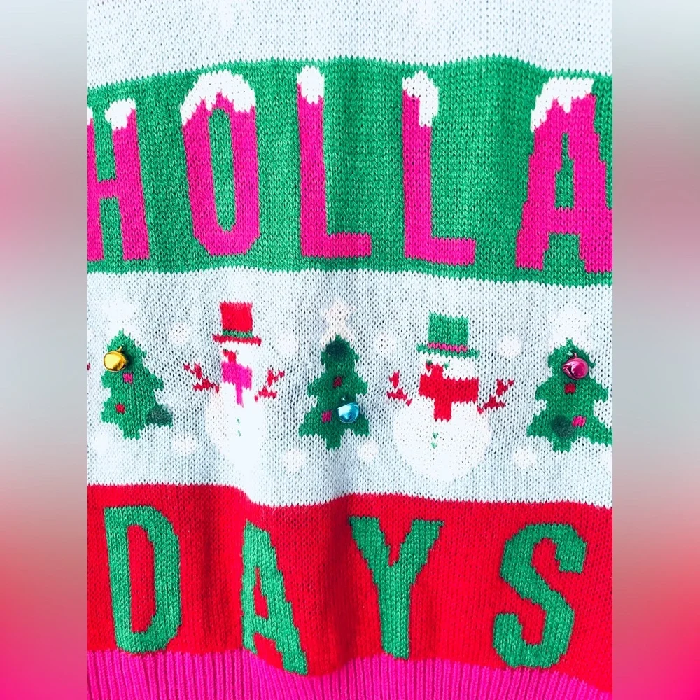 No Boundaries HAPPY HOLLA DAYS Women's Size Med Christmas Sweater - Picture 2 of 6